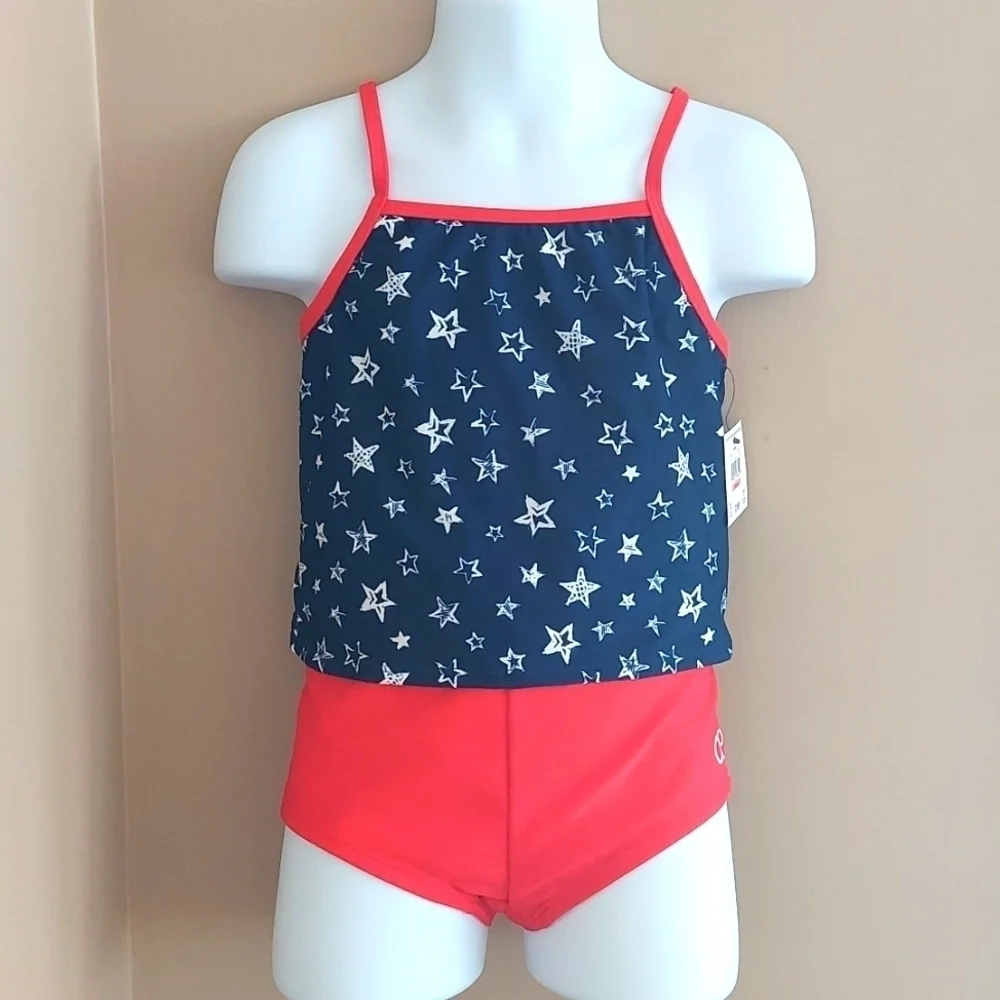 2pc July Fourth patriotic tankini swimming suit UPF 50+ - red blue stars - 5T